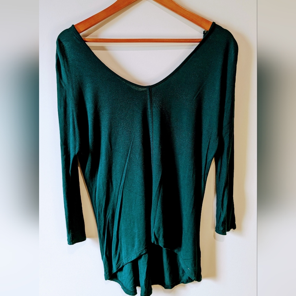 Cupio Green Blueish 3/4 Sleeve High Low Tunic Top